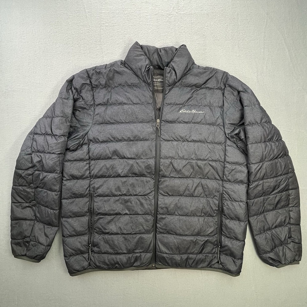 Eddie Bauer EB650 Men XL Puffer Jacket Black Down Insulated Full Zip Quilted